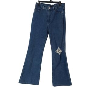 EXPRESS Womens Blue Denim Flare High Rise Size 10R Jeans Distressed Classic